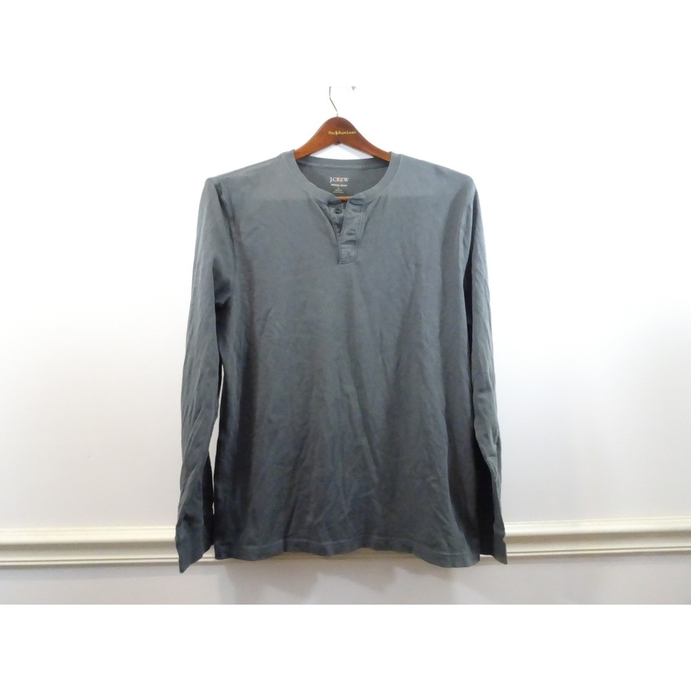 J.Crew Mens Vintage Jersey Henley Shirt Gray Long Sleeve Relaxed Fit Large